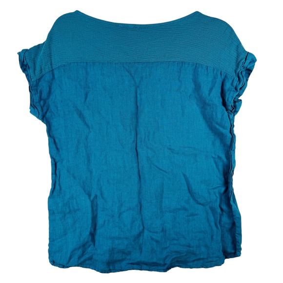 Bellambra Linen Blouse Top Made in Italy Teal Blue S Lagenlook Boho Old Money - Picture 2 of 7